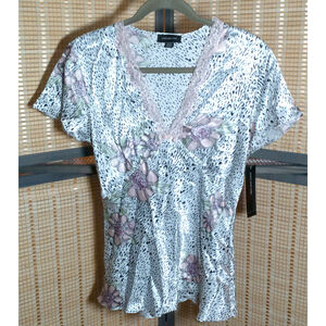 Jones New York S White Black Pink Animal Print Pajama Top